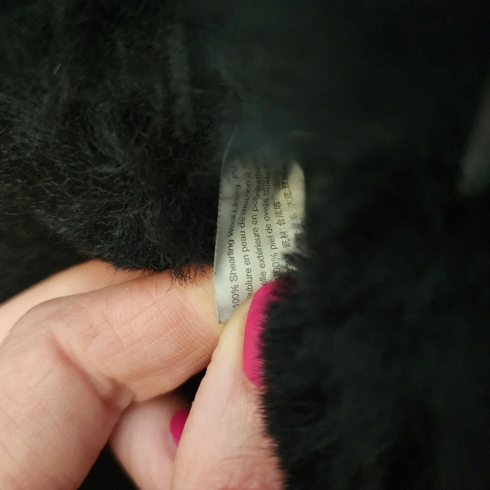 Unbranded Y2K US 9 Black‎ Leather Shearling Wool Lining Ankle Boots Cozy Warm